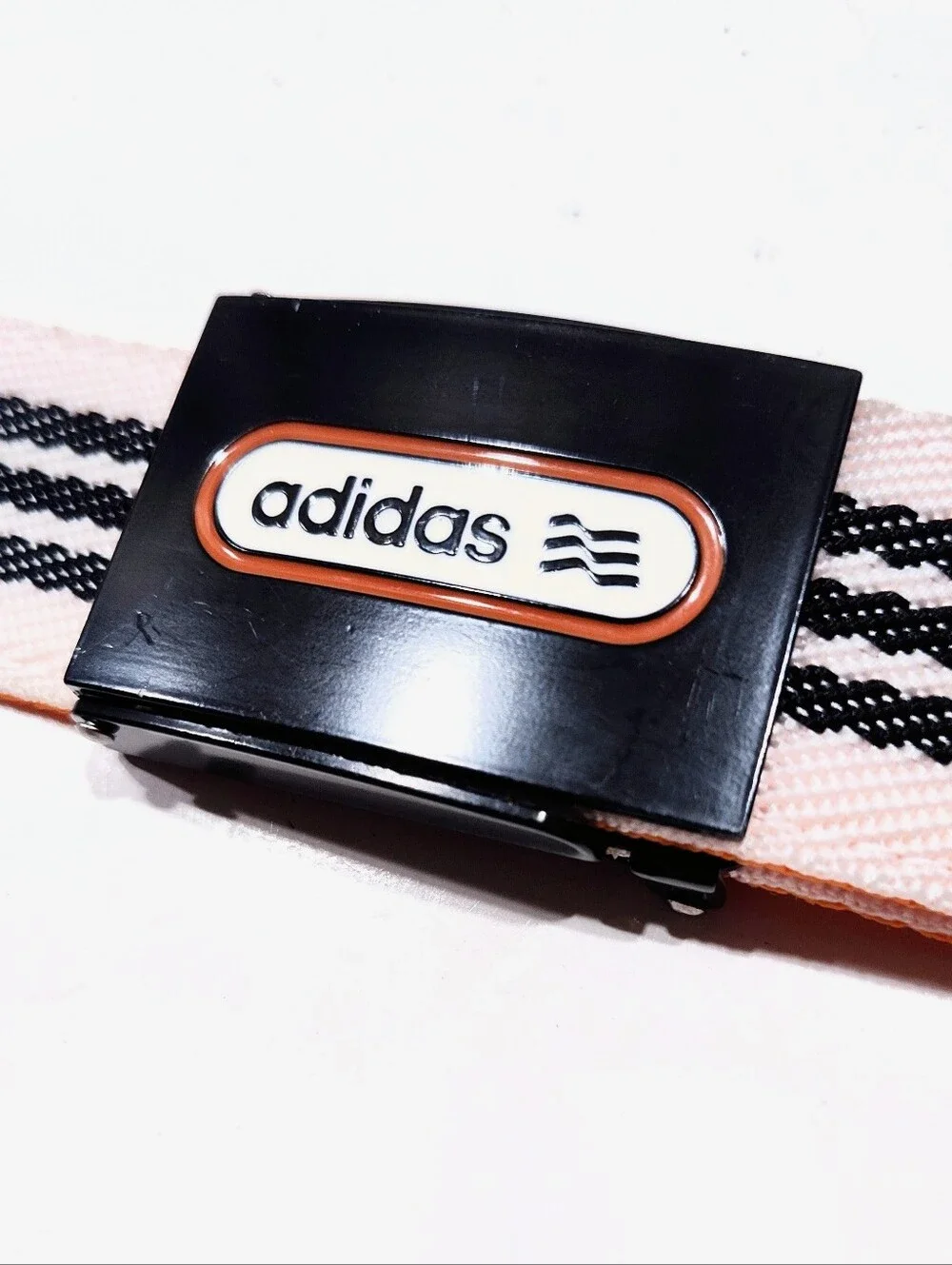 Adidas Reversible Webbing Belt Orange Black White Stripe Enamel Buckle 2012 OSFA
